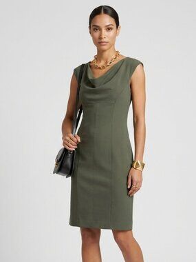 Laundry by Design Cowl Neck Sheath Dress Sleeveless Midi Dark Olive Quiet Luxury